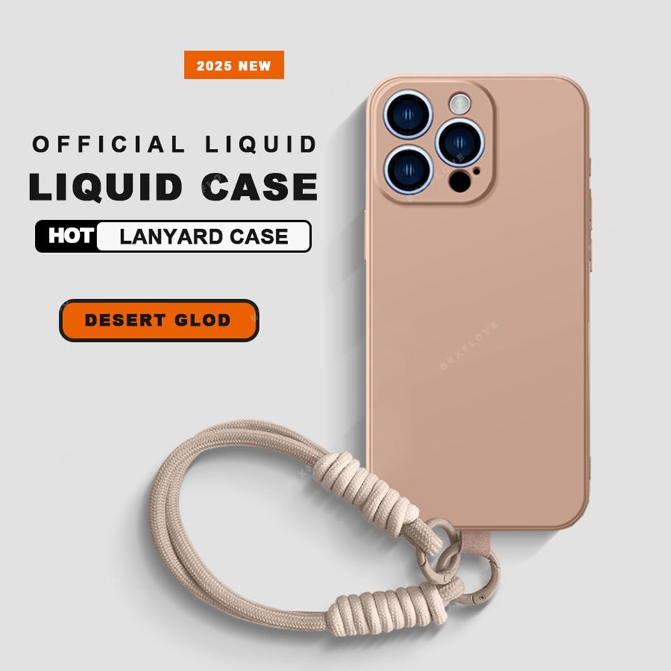 Lanyard Phone Case For iPhone 16E 16 14 15 Plus 12 13 Mini 11 16 Pro X XR XS Max SE Liquid Silicone Strap Protector Soft Cover