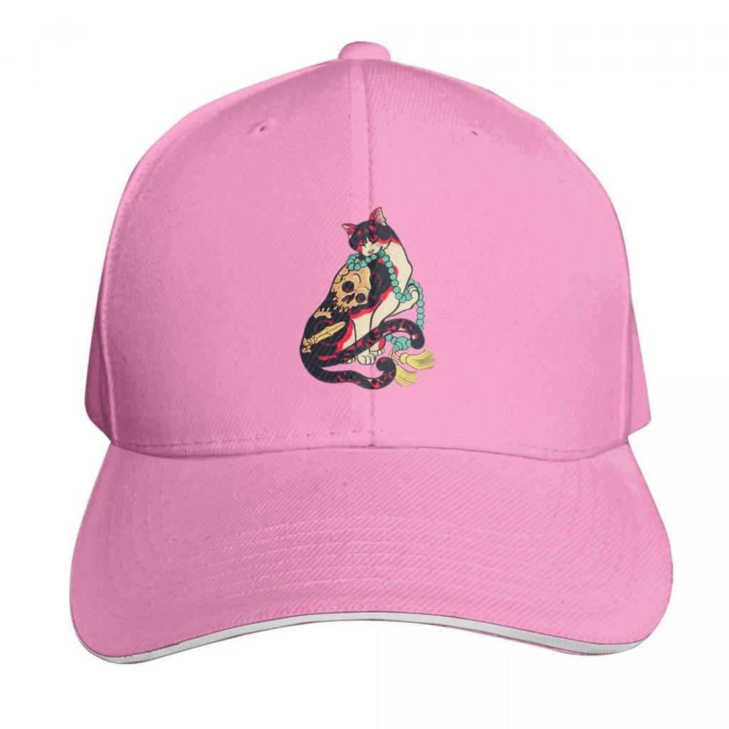 Antique Japanese Woodblock Print Cat With Flower Tattoos Baseball Cap Men Women Casual Summer Sport Sun Cap