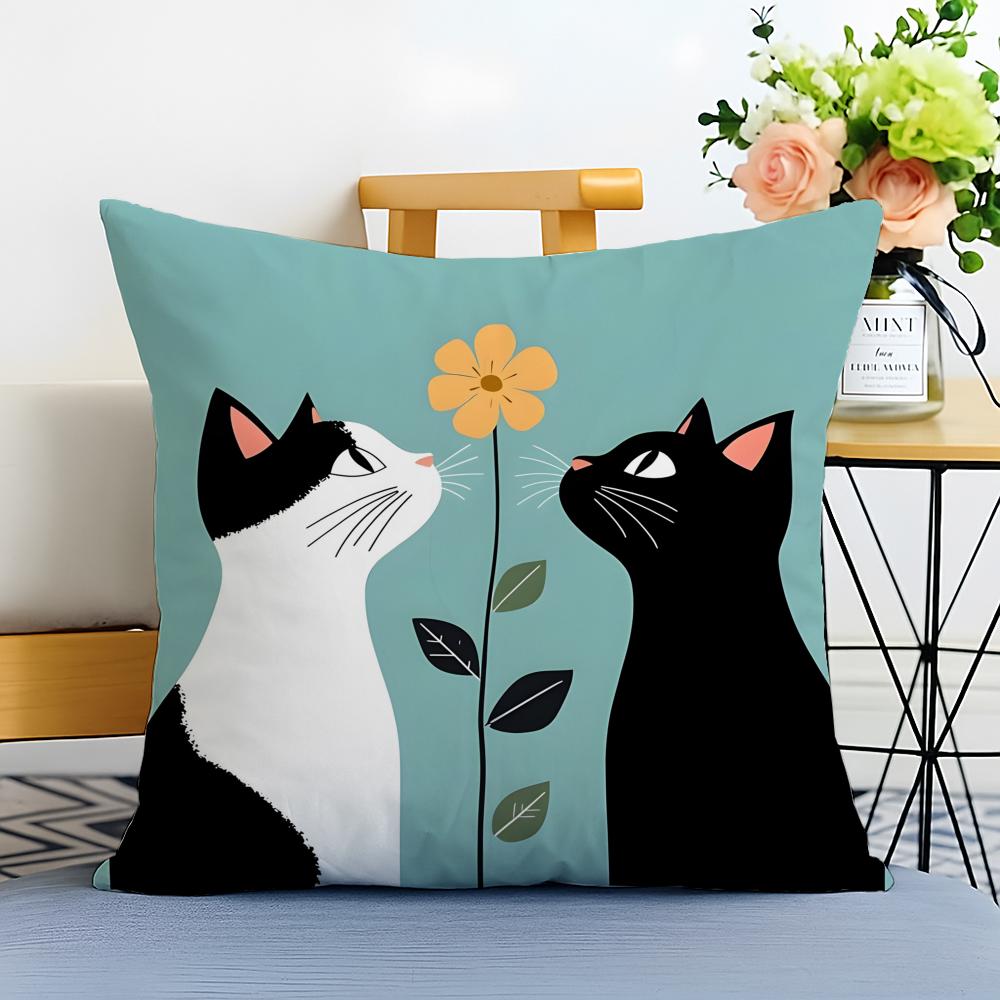 Cute cartoon little black cat Cushion Cover Washable Linen comfort Soft  for Sofa Bed Cozy Home Room Decor