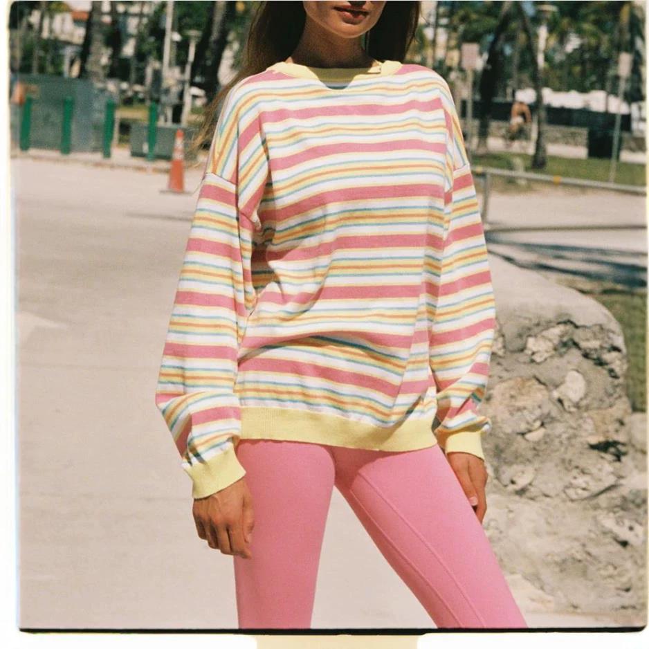 2026 Fashion Early Autumn Striped Knit Long Sleeve Sweater