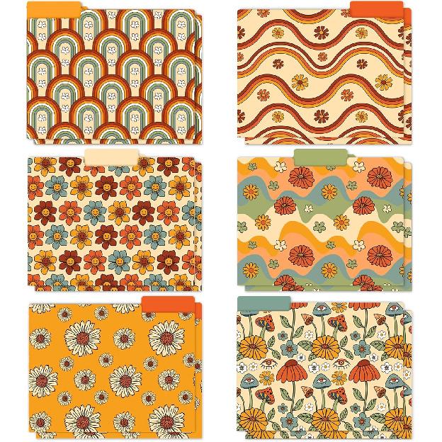 Boho Floral File Folders 12 Pack Retro Rainbow Flower Letter Size File Pockets with 1/3 Cut Tab for Office Classroom File Organizer, 9.5 x 11.5 Inch