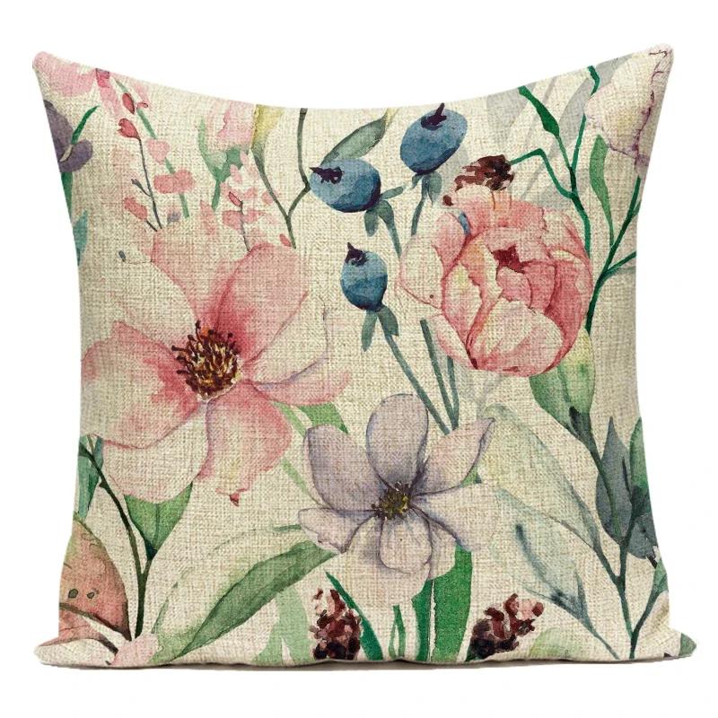 Flower Pattern Decorative Sofa Seat Cushion Cover Fresh Floral Print Pillowcase Home Decor Square Custom Throw Pillows Cover