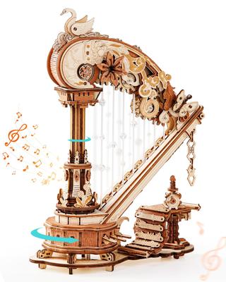 ROBOTIME 3D Wooden Mechanical Music Automatic No Batteries DIY Craft Assembly Movable Musical Time Educational Gift for and Boys Puzzle, Box, Play,