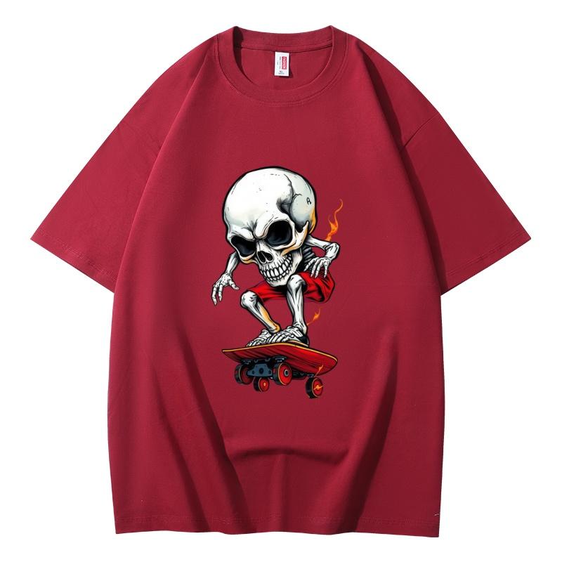 Unisex Casual Cotton Short Sleeve T Shirt Skull Skateboard Gothic Graphic Print Tee