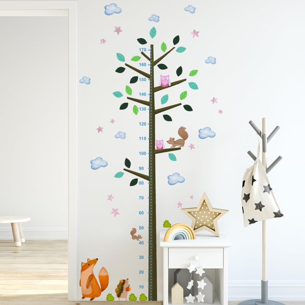 Height Chart Wall Tree and Animal Measures Height Up to Waterproof PVC Removable Matte Room Decor Sticker Sticker, Design, 170cm, Material, Finish,