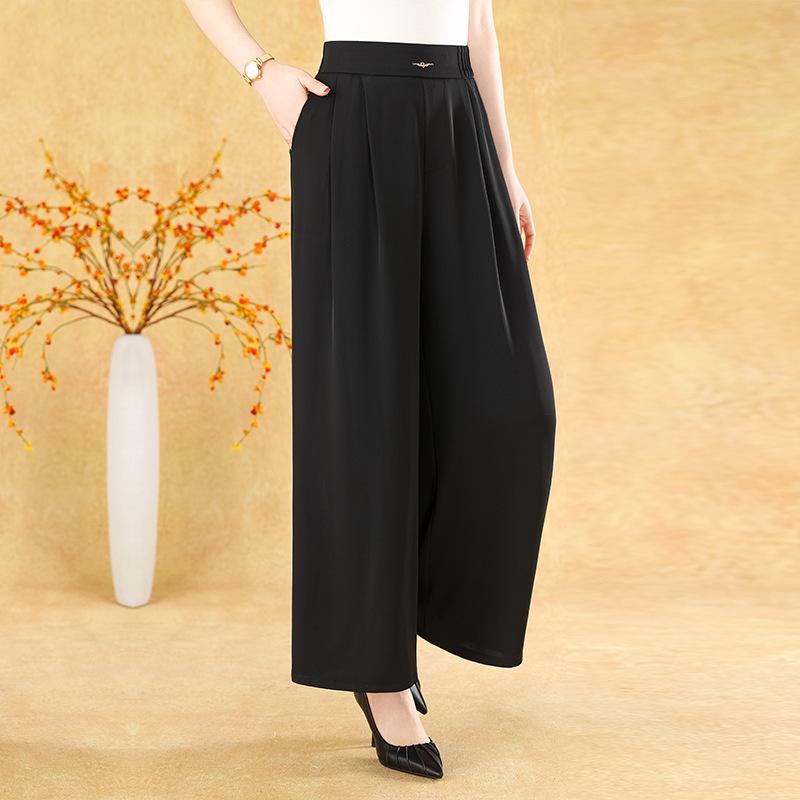 

Summer 2026 Wide-Leg High-Waisted Pants for Stylish Middle-Aged & Senior Women 4XL чёрный