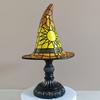 Stained Glass Witch Hat Lamp, USB Powered Night Light for Bedroom Shelf Decor, Halloween Warm Glow Gothic Table Lamp for Home
