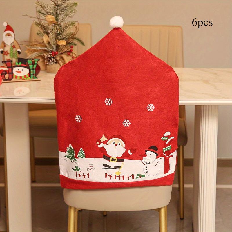 6pcs Festive Christmas Chair Covers Set Santa Snowman Designs, Polyester, No Power Needed - Ideal for Holiday Dining Room Decor Family Celebrations