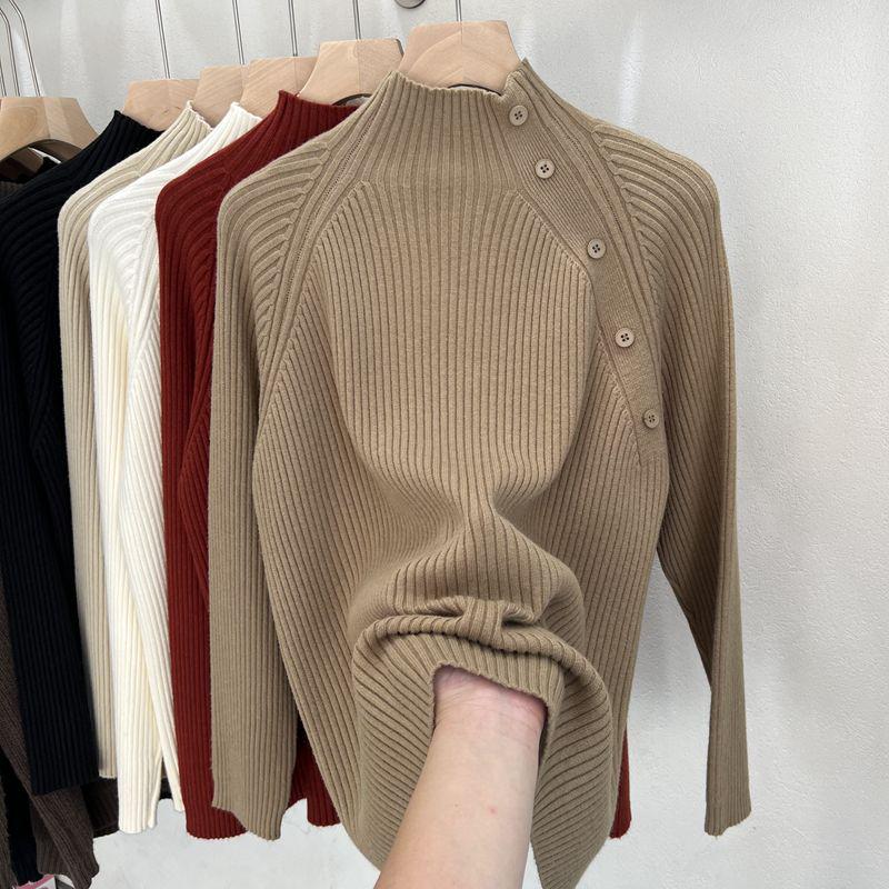 Plus Size Loose Knit Sweater for Women (80-200 kg) - Semi-High Neck, Belly-Covering Inner Wear for Autumn and Winter