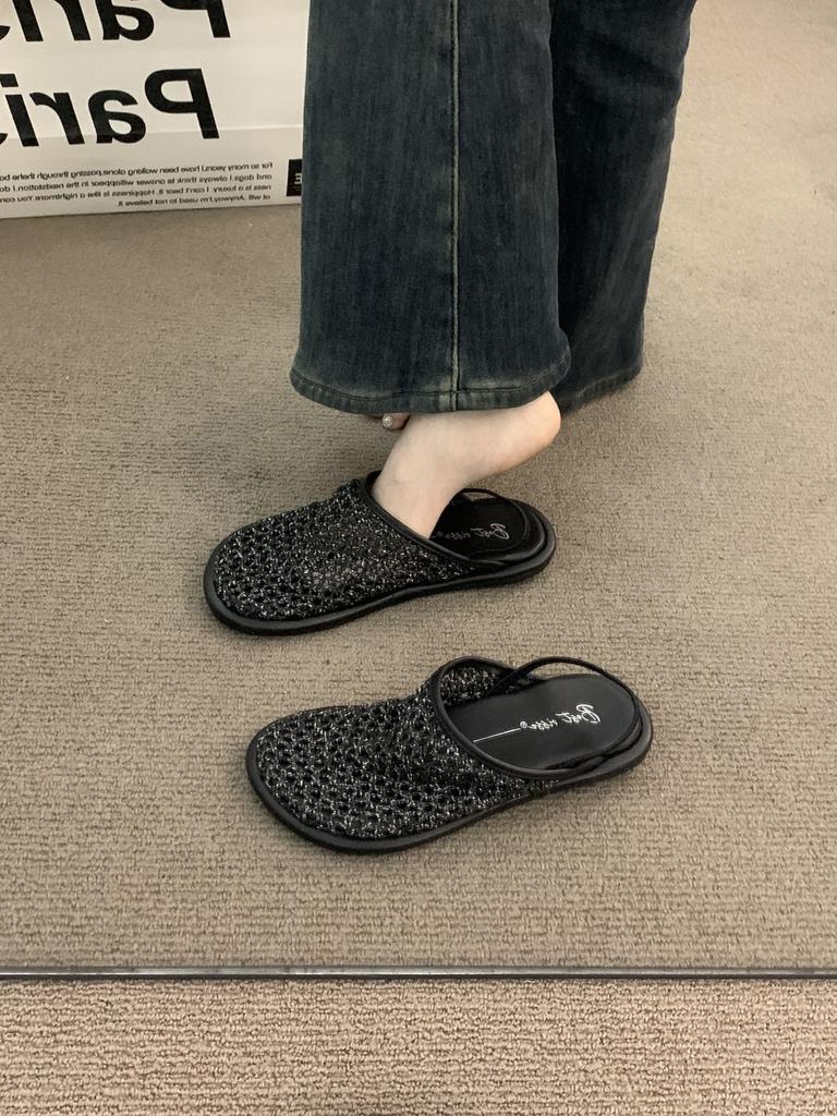 Abendwind Nische gewebtes Netz braune Tasche Kopf Sandalen Feenschuhe 2025 neuer Sommer flache Birkenstocks