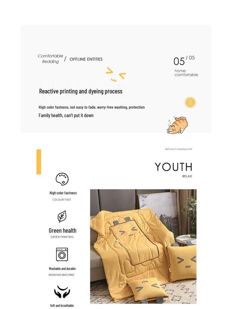 Vier Jahreszeiten Hautfreundliche Katze Kissen Decke - 3D Bestickt Rockgrau Gewaschene Baumwolle