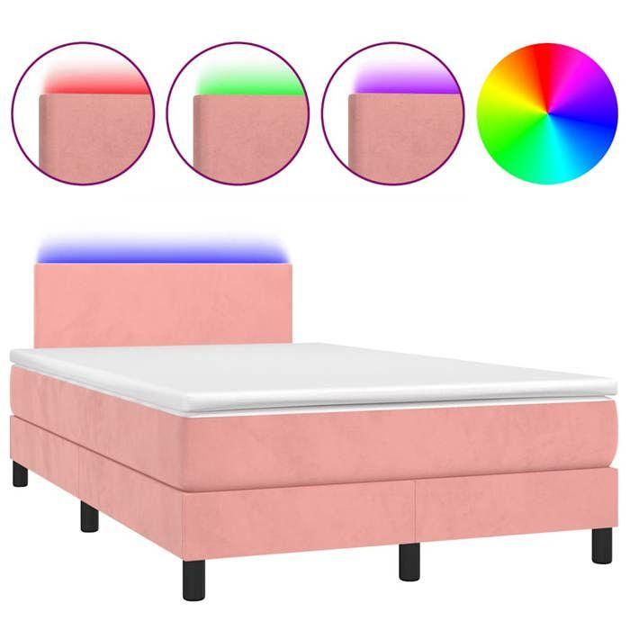 Maison Exclusive - Sommier à lattes de lit et matelas LED rose 120x190 cm velours