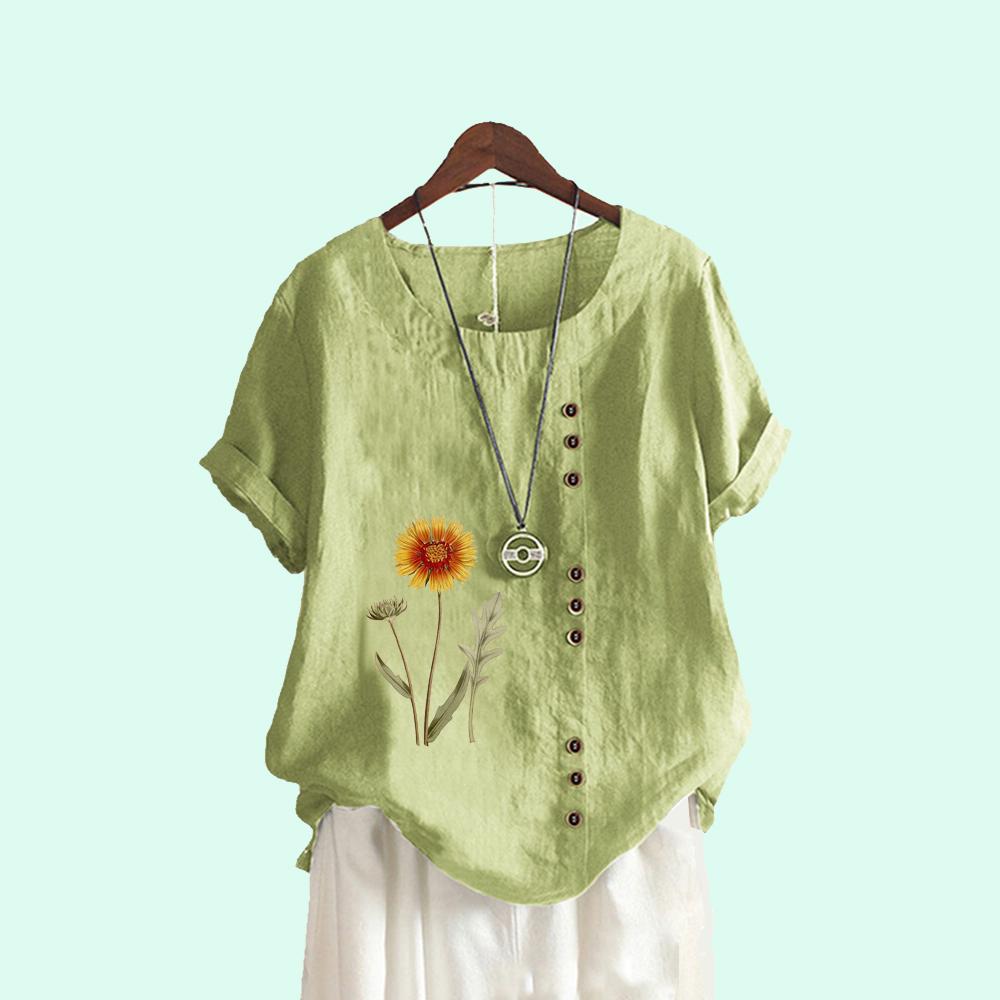 

Модная повседневная блузка с круглым вырезом и принтом, женская летняя футболка с коротким рукавом, женская S-5XL, пуловер больших размеров, свободная рубашка XXXXXL зелёный