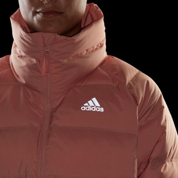 Adidas Solid Color Logo Zip-Up Casual Down Jacket Women Outerwear Red Pink GT9232