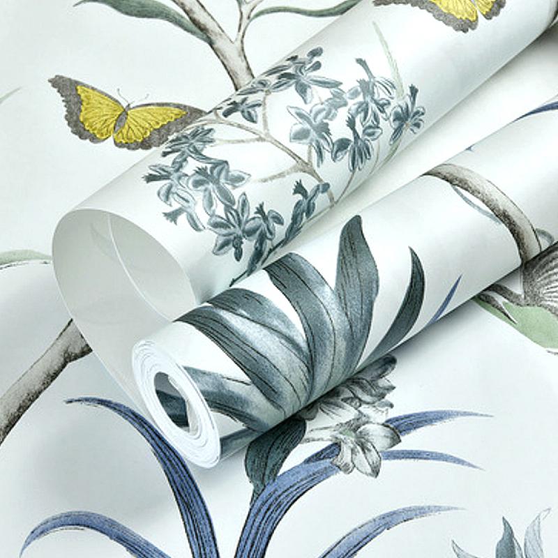 

Non-Woven Vintage Birds Floral Wallpaper for Wall Bedroom Living Room Home Chinoiserie Wallpaper Beauty Salon 10mx53cm синій