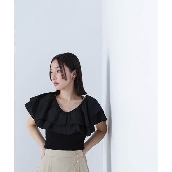 Natural Beauty Basic Ruffled Docking Knit Navy Women's Sweater,