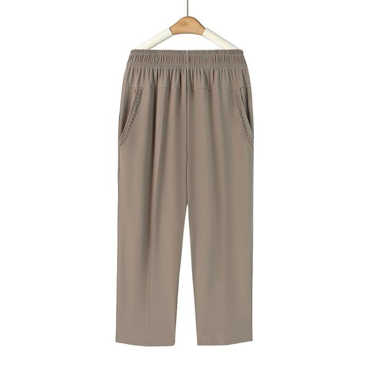 Mutterhose Sommer Cropped Hose Hohe Taille Gerades Bein Mittelalterliche und Ältere Damen Hose Locker Eisseide Hose