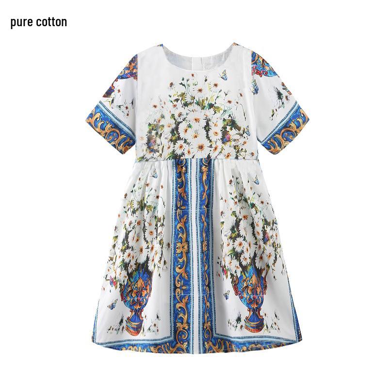 2025 Frühling Mädchen Gänseblümchen Hofdruck Kleid - Kinderbekleidung