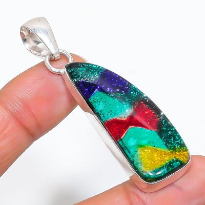Natural Dicorich Glass Gemstone Handmade 925 Sterling Silver Pendant 2.29" S0c51