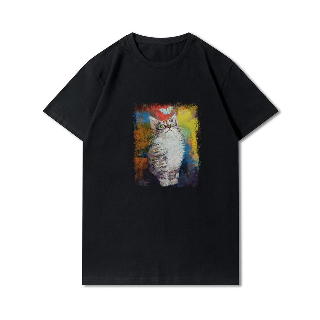 100 vzorů letní nadměrná trička pro ženy s potiskem zvířat, ležérní krátké rukávy, 100% bavlna, výstřih do O