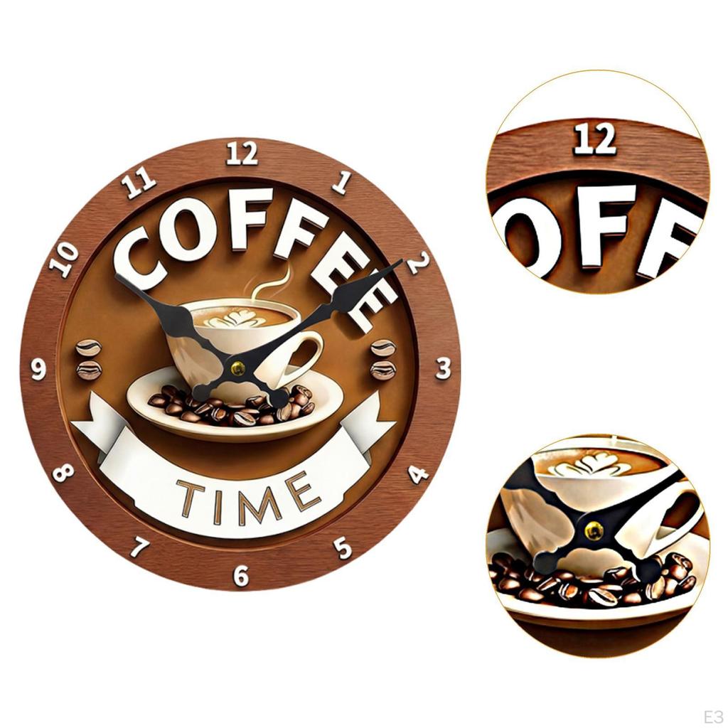 Coffee Pattern Wall Clock Decorative Round Creative Battery Operated Ornament Timepiece