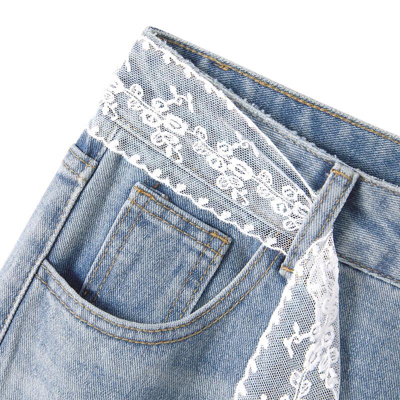 Women's Lace Belt High-Waist Wide-Leg Denim Jeans