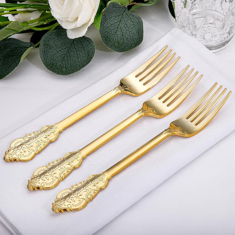 25/50/100Pcs Golden Plastic Forks, 7.4-Inch Disposable Forks, Silverware Utensils for Party, Weddings or Daily Use