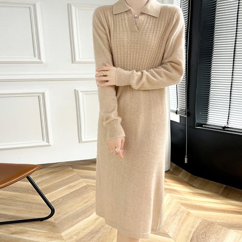 Women's Cashmere Dress Qinghe Cashmere 30% Cashmere 70% Wool Autumn and Winter Cashmere Skirt Soft and Warm