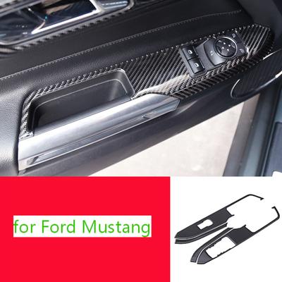 Panneau de commande de fenêtre de voiture en Fiber de carbone, couvercle de cadre décoratif pour Ford Mustang 2015 2016 2017 2018