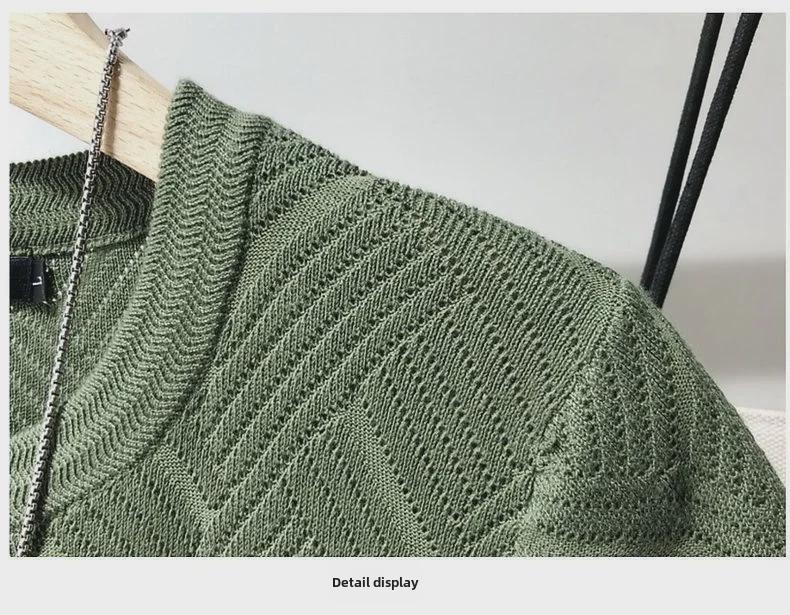Trendy Men's Slim-Fit Jacquard Knit Sweater with Inner T-Shirt - Lightweight, Short-Sleeved Design