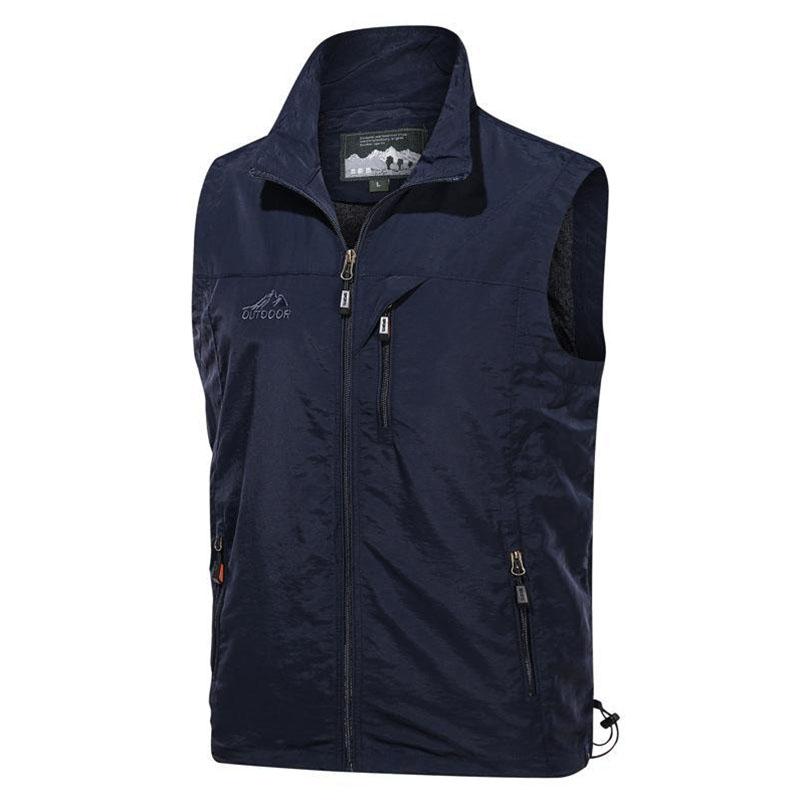 

Модный жилет для активного отдыха на весну и осень, быстросохнущий, с множеством карманов, для пешего туризма, работы, фотографии, гольфа, мужской жилет для рыбалки, водонепроницаемый, дышащий 5XL темно-синий