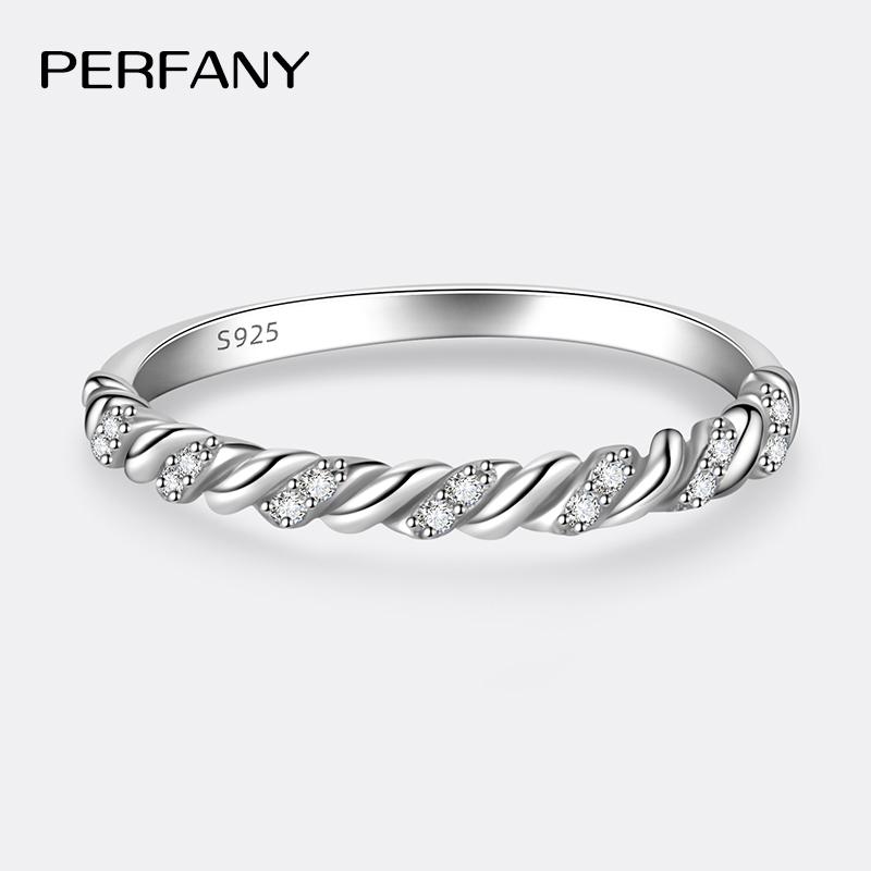 

PERFANY All Moissanite Ring Women s 100% Pure Silver Twisted Pattern Design GRA Laboratory Diamond Wedding High End Jewelry 5*Gem Color: Total-0.056CT
