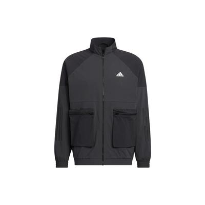 Solid Color Logo Print Sports Stand Collar Jacket Men Outerwear Black HN9009