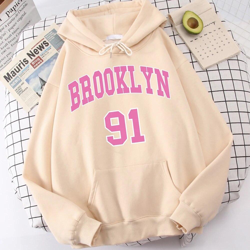 

Women Long Sleeve Hoodie Brooklyn 91 Pink Street Letter Vintage Large Size Clothes Classic Comfortable Hoodies Harajuku All-Match Clothing