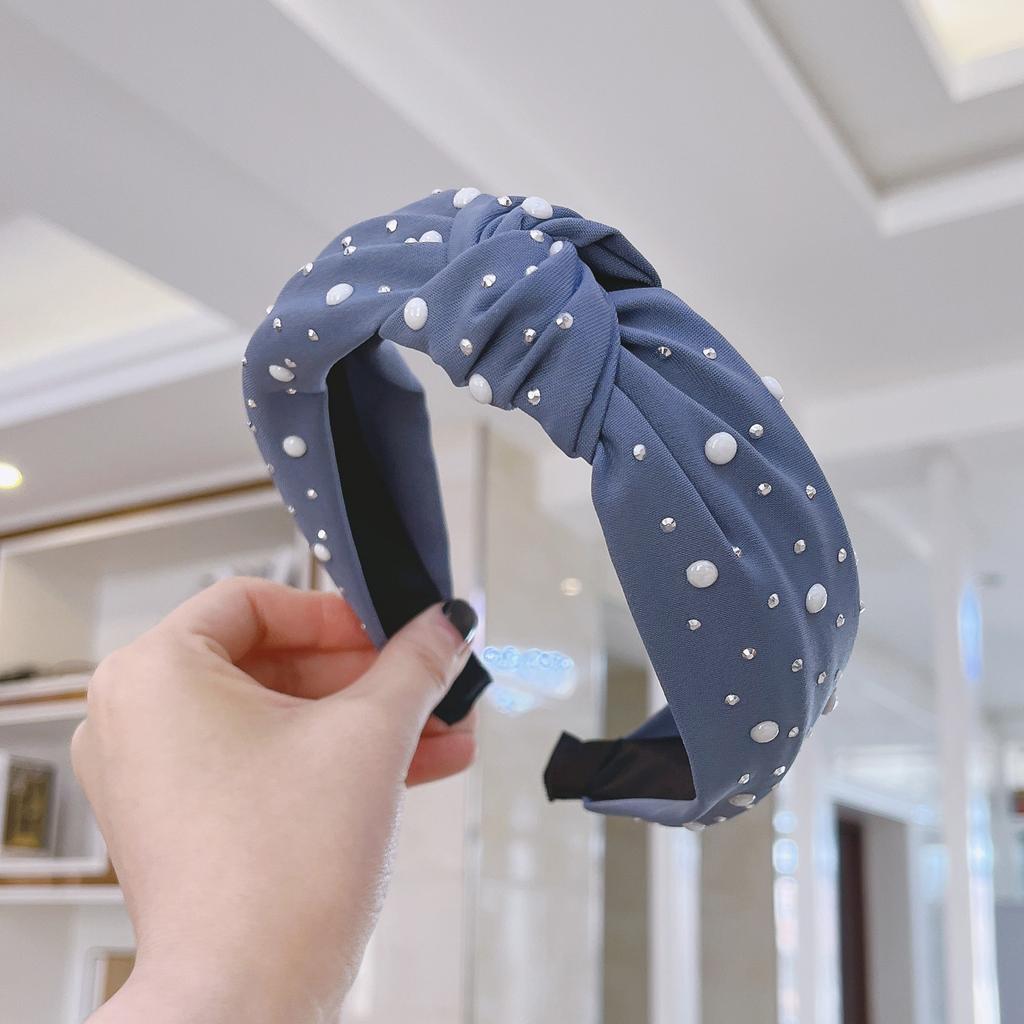 PROLY New Fashion Women Headband Shining Pearls Rhinestone Hairband Center Knot Casual Headwear Girls Hair Accessories