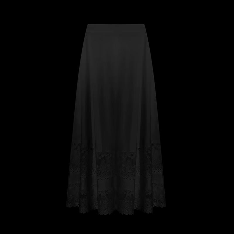 HECO New Chinese Style Lace Trim A-Line Maxi Skirt