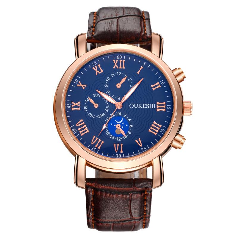 

Те же мужские часы с тремя глазами и лунным календарем, мужские часы с ремешком, кварцевые часы