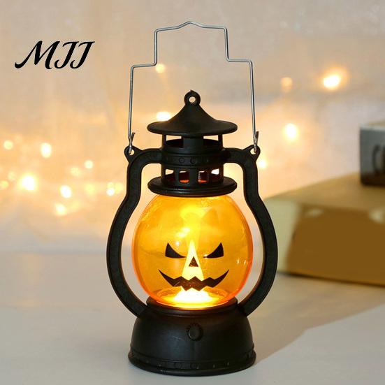 LED Pumpkin Lamp Halloween Lantern with Light,Portable Retro Horse Funny Decoration Faces, Safe Flame-Free for Indoor Outdoor Party Use Jack-O-Lantern