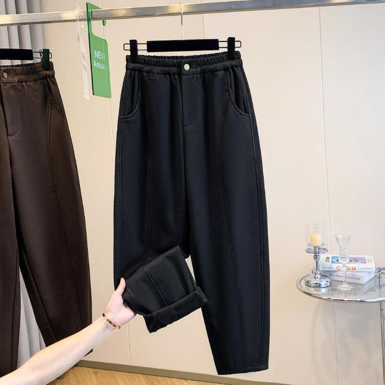 

Autumn Winter Women Casual Loose Long Pants Plus Size Thick Flocking Oversized Bottoms XL чёрный