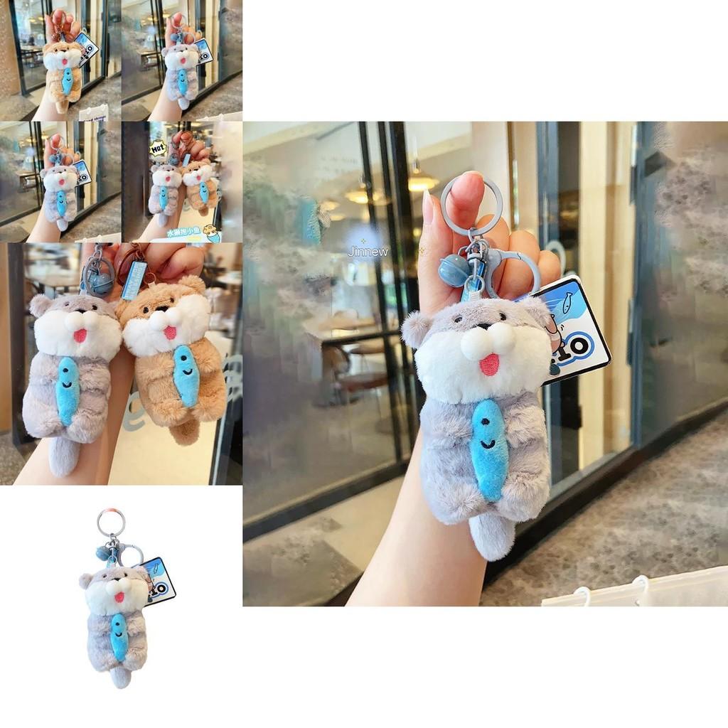 Adorable Plush Otter Keychain Featuring Cute Fish Design Perfect For Gifts And Accessories