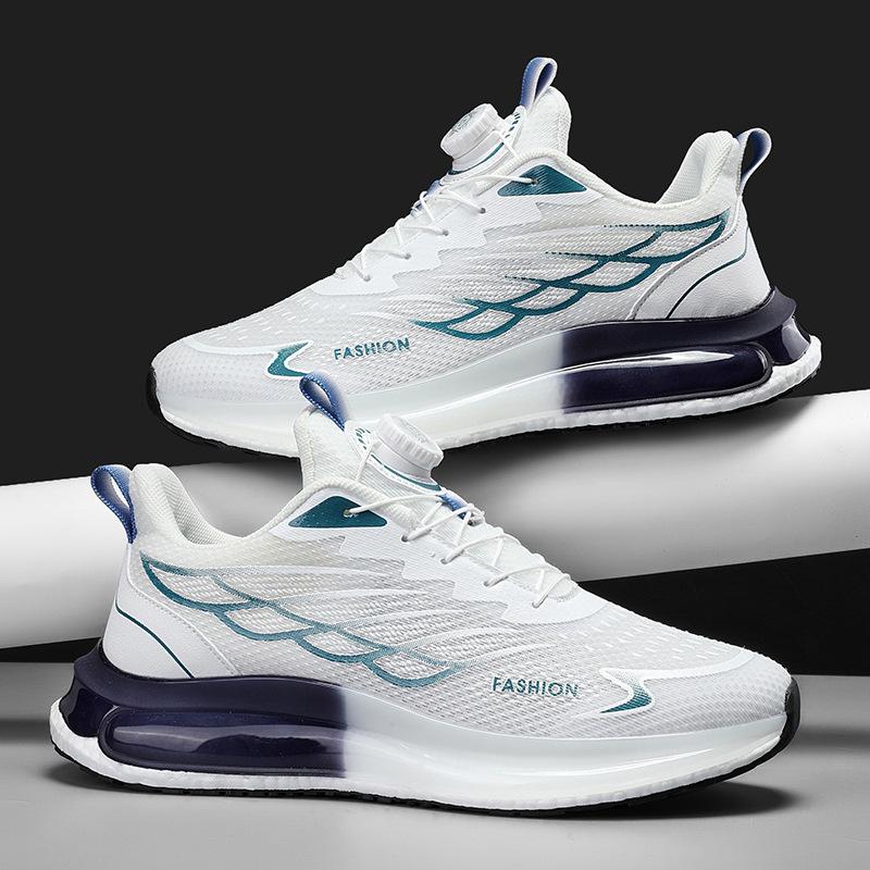 2024 Men's Flyknit Air Cushion Running Shoes with Rotating Buckle - Breathable Ice Silk Mesh for All Seasons