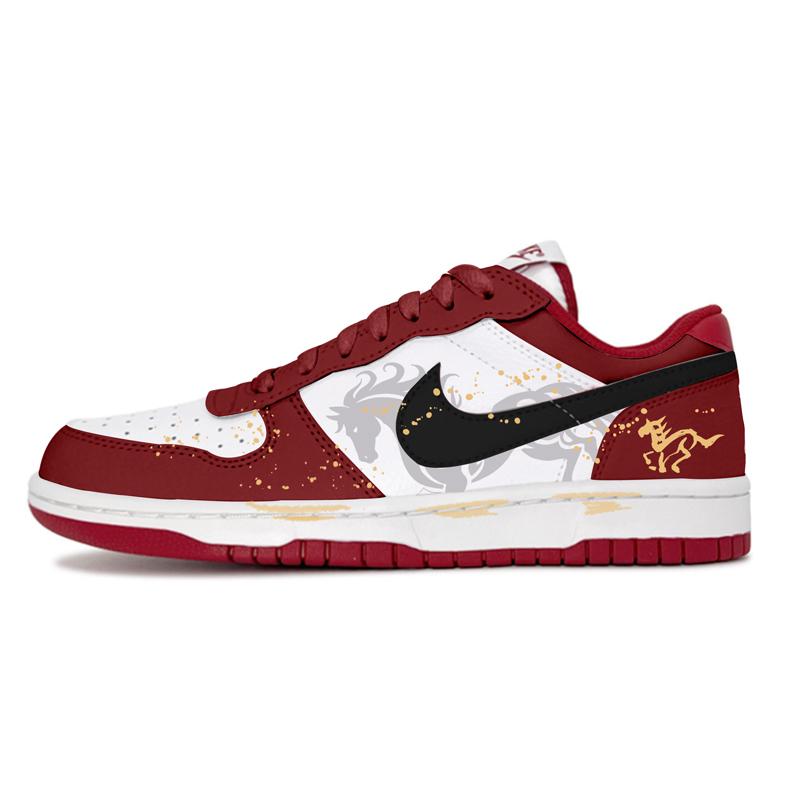 Nike Big Red Horse Streaming Gold, Shopping Bag CNY Horse Year, New Year Edition, Mist Forest Low top Skateboard Shoes 355152-150(Team1625-)