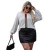 Plate-size Women's Round-neck Pullover Top, Autumn Hand-hooked Pattern Patchwork T-shirt