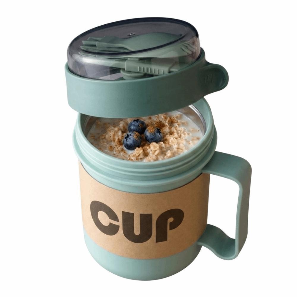 Leak Proof Lid Breakfast Cup Built in Spoon Portable Cup Daily Food Mug with Spoon Picnic Camping