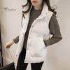 Winter Cotton Vest Women Single-breasted Stand Collar Padded Thicken Solid Color Waistcoat Keep Warm Neck Protection Sleeveless for Outdoor