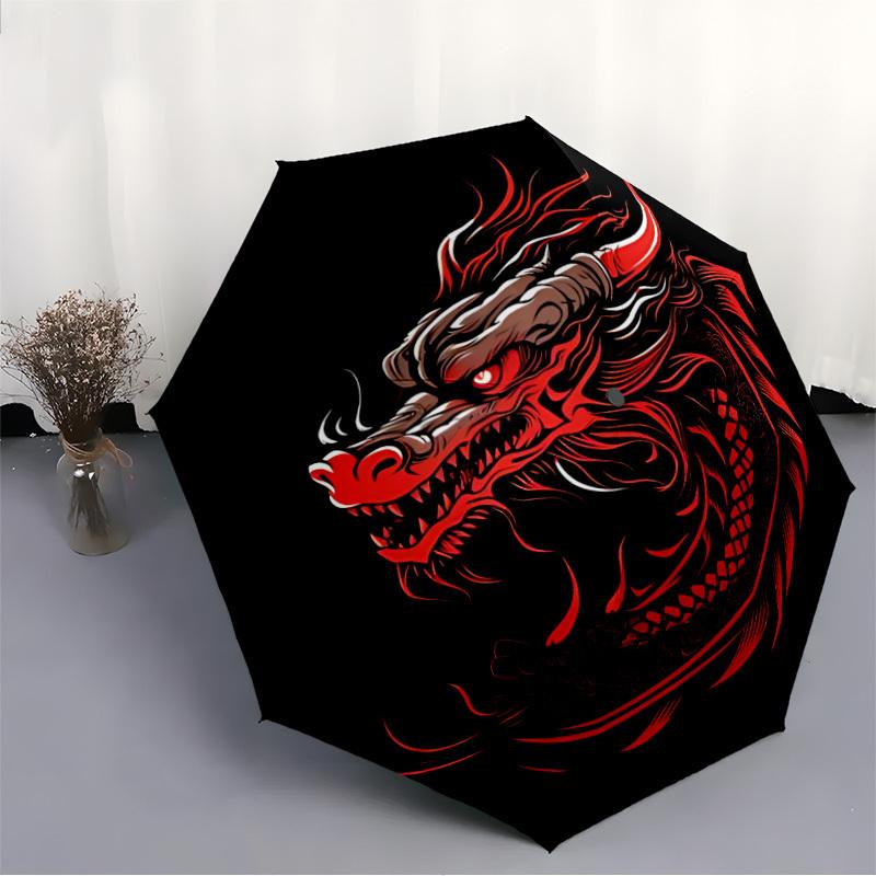 1pc Dragon Phoenix Automatic Open 8-Rib Windproof Umbrella, Travel & Commuting, Suitable for All Seasons, Lightweight Portable 147