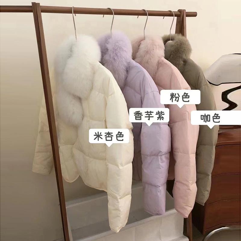 Fox scarf short down jacket women's 2024 winter fashion design sense irregular warm small jacket tide