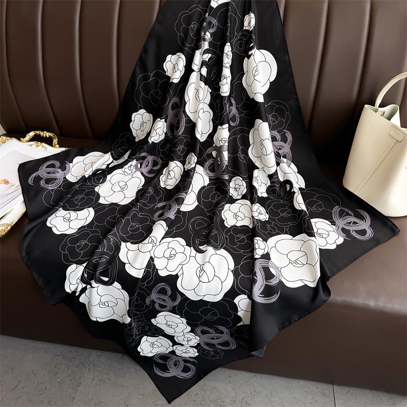 Women's Retro Twill Silk Scarf - 90cm Versatile Shawl for Travel & Sun Protection
