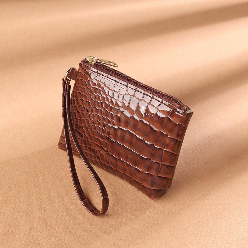 

Small Crocodile Pattern Coin Purse, Faux Leather Wallet With Zipper, Simple Multi Purse With Wristband шоколадный