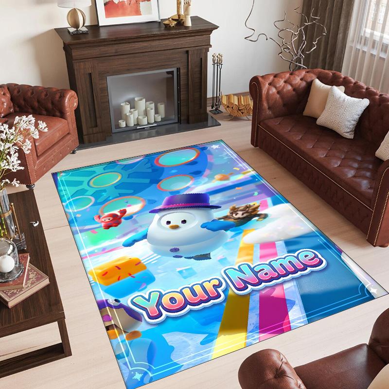 Personalized Crystal Velvet Carpet Custom Name Text,Fall Guys Anti Slip Area Rug For Home Decoration